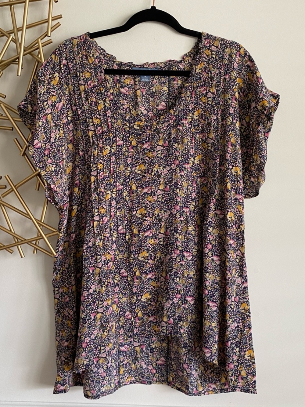 DIL Anthropologie Floral Print Silk Pleated Babydoll Tunic - Size 14